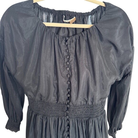 Alice + Olivia Kiara Dress Size 2 Black Smocked Waist Mini Button - Picture 5 of 14